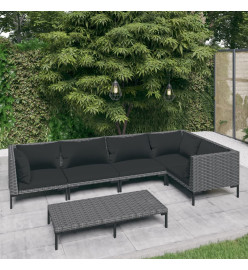 Salon de jardin 6 pcs avec coussins Résine tressée Gris foncé