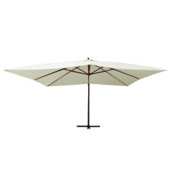 Parasol en porte-à-faux avec mât en bois 400x300 cm Blanc sable