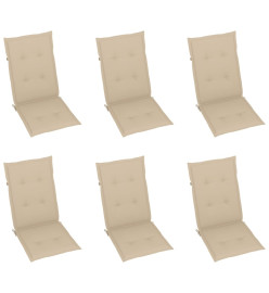 Chaises de jardin 6 pcs avec coussins beige Bois de teck