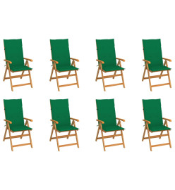 Chaises inclinables de jardin avec coussins 8 pcs Teck solide