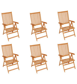 Chaises de jardin 6 pcs avec coussins noir Bois de teck massif