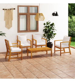 Salon de jardin 5 pcs avec coussin Bois d'acacia solide