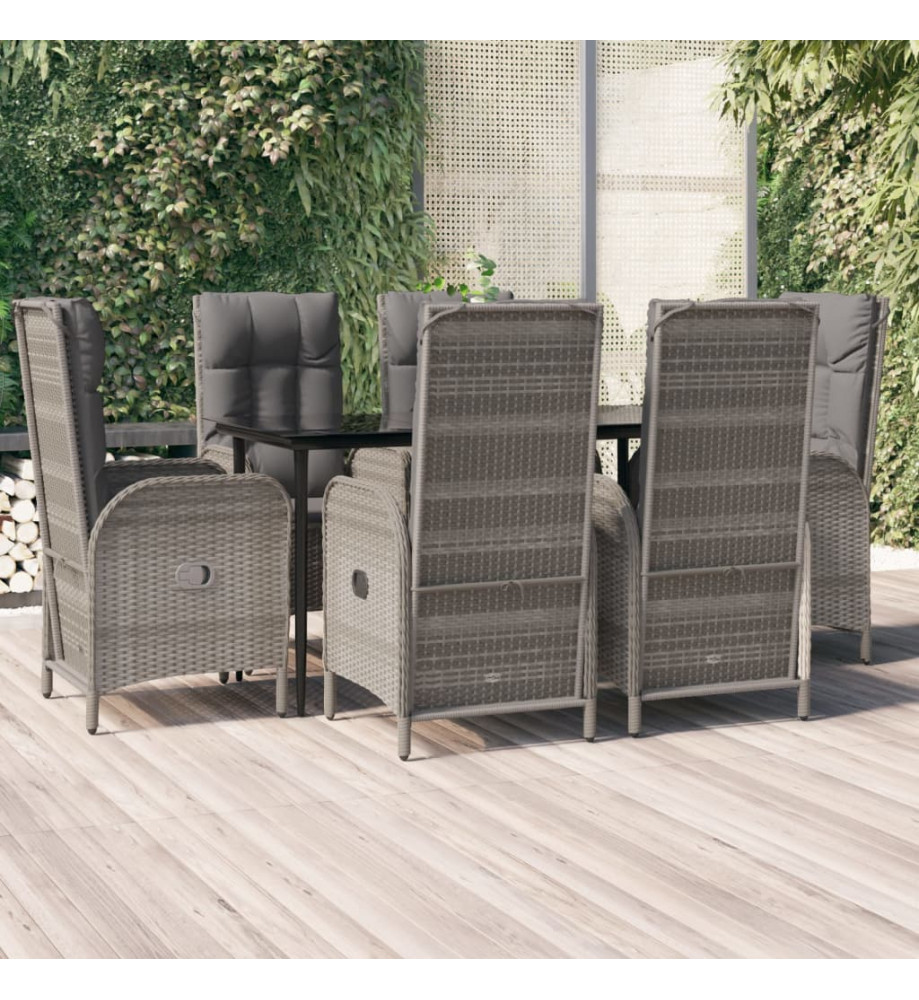 Mobilier à dîner de jardin et coussins 7 pcs Noir et gris Rotin