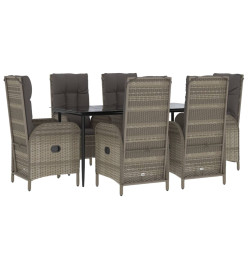 Mobilier à dîner de jardin et coussins 7 pcs Noir et gris Rotin