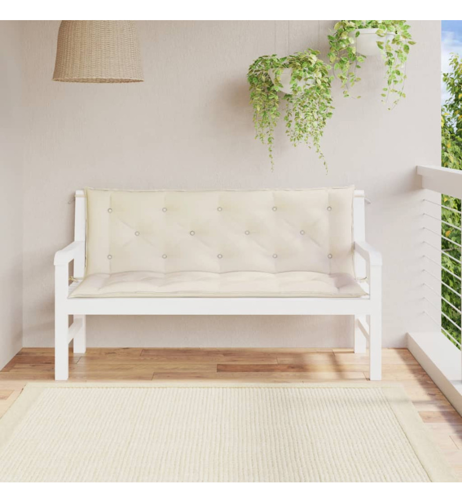 Coussins de banc de jardin 2 pcs blanc crème tissu Oxford