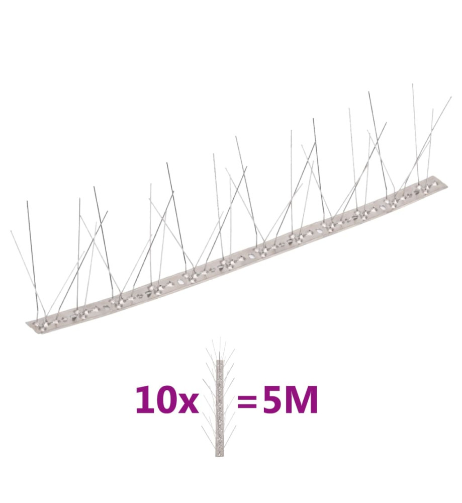 Ensemble de 10 pointes à 5 rangées contre oiseaux Inox 5 m