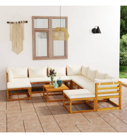 Salon de jardin 11 pcs avec coussin Crème Bois d'acacia solide