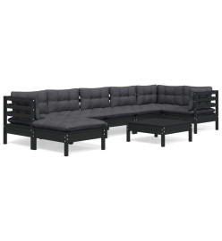 Salon de jardin 8 pcs avec coussins Noir Bois de pin solide