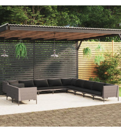 Salon de jardin 11 pcs avec coussins Résine tressée Gris foncé