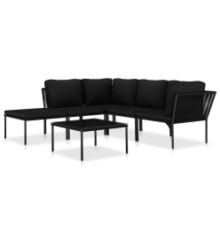 Salon de jardin 6 pcs avec coussins Noir PVC