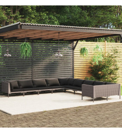 Salon de jardin 10 pcs avec coussins Résine tressée Gris foncé