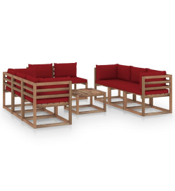 Salon de jardin 9 pcs avec coussins Rouge bordeaux