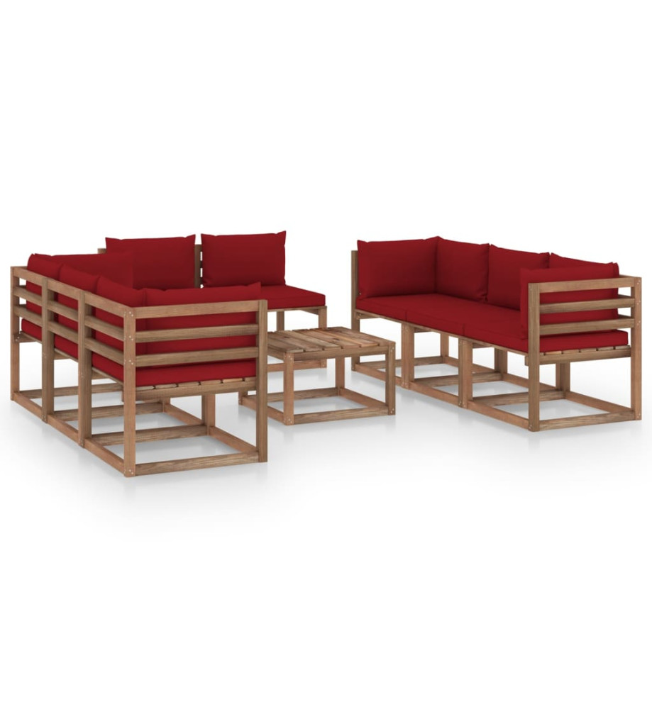 Salon de jardin 9 pcs avec coussins Rouge bordeaux