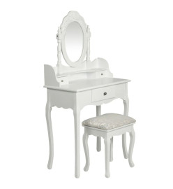 Coiffeuse avec miroir et tabouret Blanc