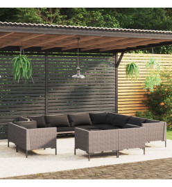 Salon de jardin 11 pcs avec coussins Résine tressée Gris foncé