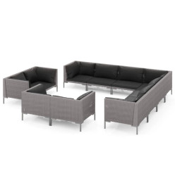 Salon de jardin 11 pcs avec coussins Résine tressée Gris foncé