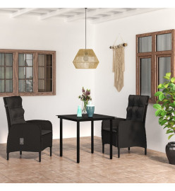 Mobilier de salle à manger de jardin avec coussins 3 pcs Noir