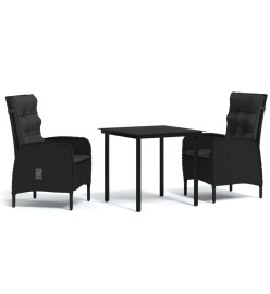 Mobilier de salle à manger de jardin avec coussins 3 pcs Noir