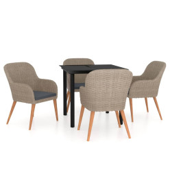 Mobilier de salle à manger de jardin et coussins 5 pcs Marron