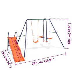 Ensemble de balançoire avec toboggan et 3 sièges Orange