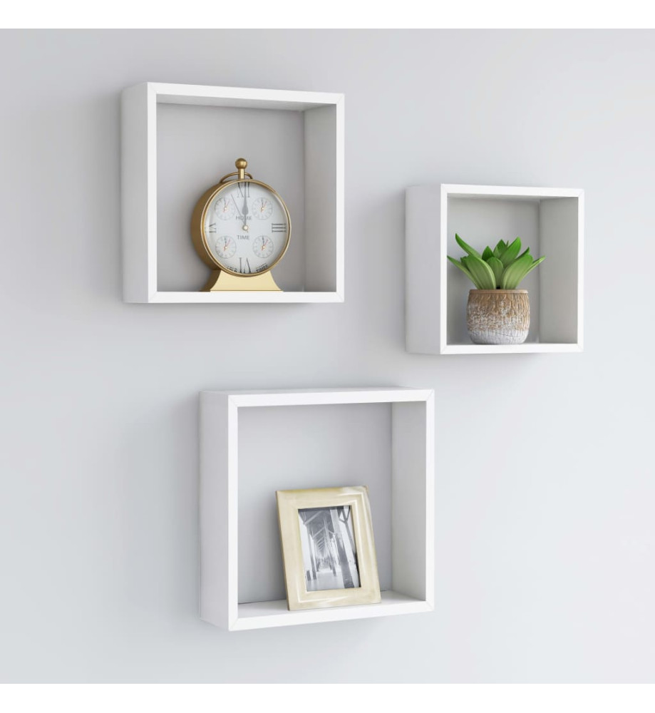 Étagères murales sous forme de cube 3 pcs Blanc MDF