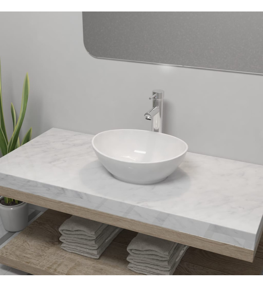 Lavabo de salle de bain avec mitigeur Céramique Ovale Blanc