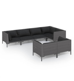 Salon de jardin 7 pcs avec coussins Résine tressée Gris foncé