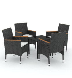 Ensemble de salle à manger de jardin avec coussins 5 pcs Noir