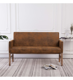 Banc avec accoudoir 140 cm Marron Similicuir daim