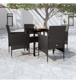 Ensemble de salle à manger de jardin avec coussins 5 pcs Noir