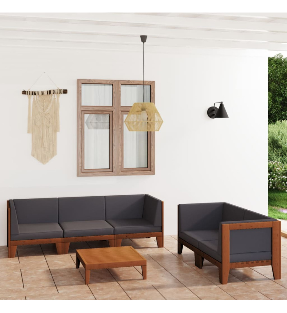 Salon de jardin 6 pcs avec coussins Bois d'acacia solide Salon de jardin 6 pcs avec coussins Bois d'acacia solide
