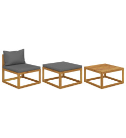 Salon de jardin 3 pcs avec coussins Bois d'acacia solide