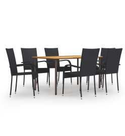 Ensemble de salle à manger de jardin 7 pcs Résine tressée Noir