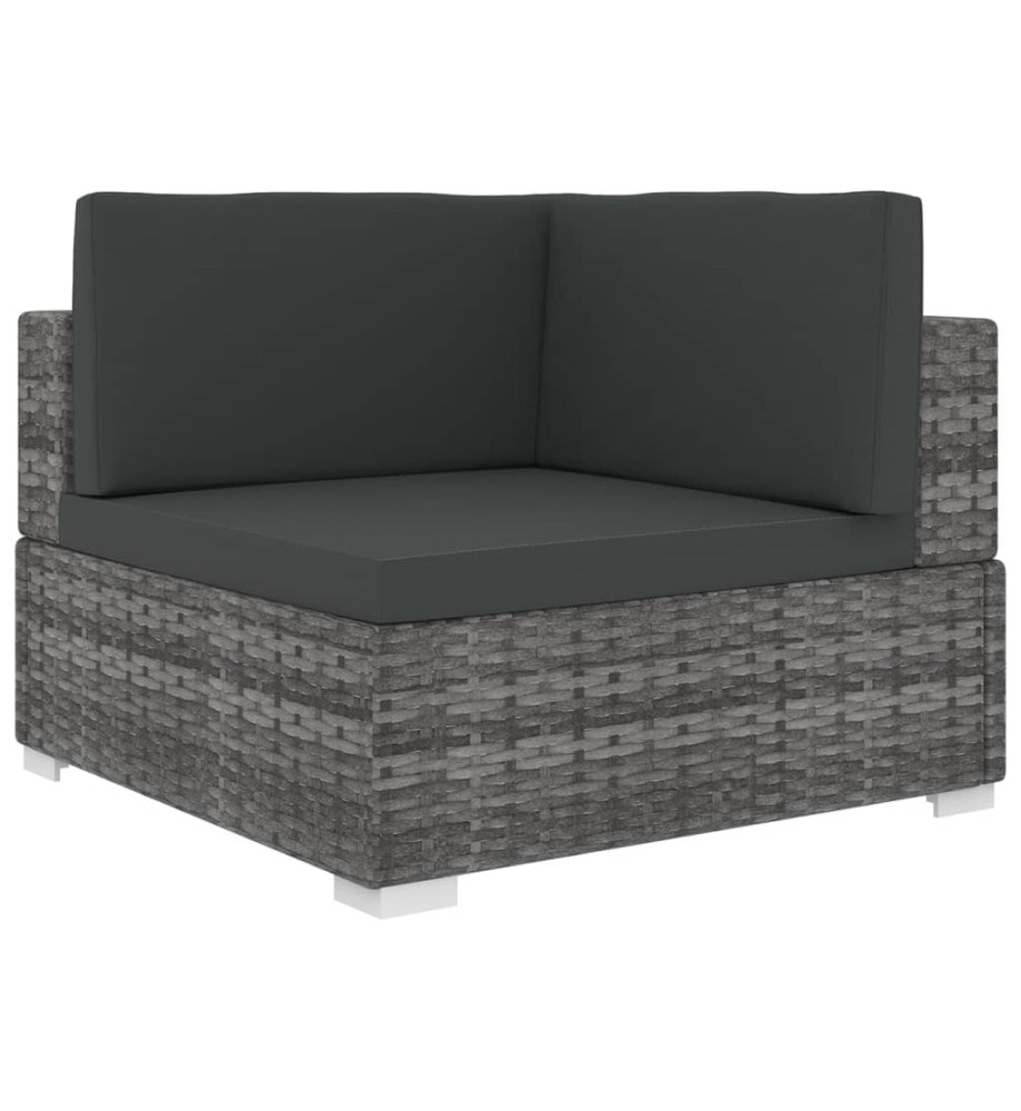 Chaise d'angle 1 pc et coussins Résine tressée Gris Chaise d'angle 1 pc et coussins Résine tressée Gris