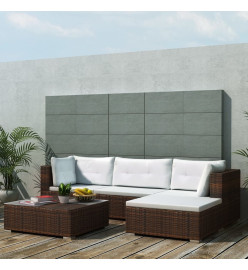 Salon de jardin 5 pcs avec coussins Résine tressée Marron
