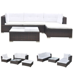 Salon de jardin 5 pcs avec coussins Résine tressée Marron