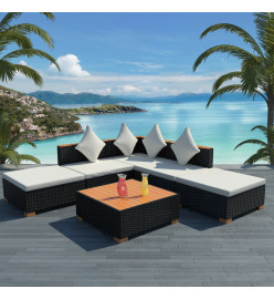 Salon de jardin 6 pcs avec coussins Résine tressée Noir