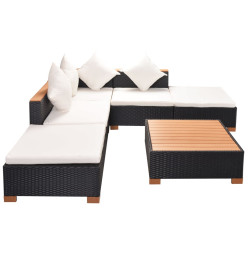 Salon de jardin 6 pcs avec coussins Résine tressée Noir