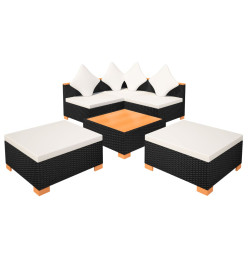 Salon de jardin 6 pcs avec coussins Résine tressée Noir