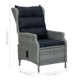 Chaise inclinable de jardin coussins Résine tressée Gris clair
