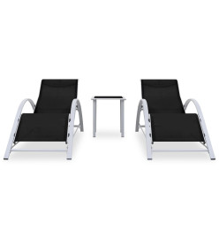 Chaises longues 2 pcs avec table Aluminium Noir