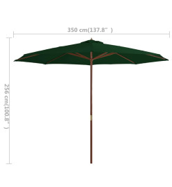 Parasol avec mât en bois 350 cm Vert