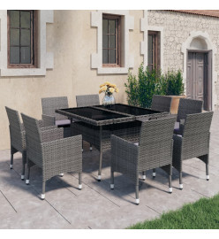 Ensemble à dîner de jardin 9 pcs Résine tressée et verre Gris