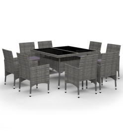 Ensemble à dîner de jardin 9 pcs Résine tressée et verre Gris