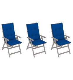 Chaises inclinables de jardin 3 pcs avec coussins Bois d'acacia