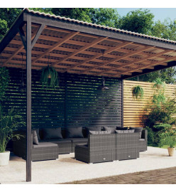 Salon de jardin 9 pcs avec coussins Gris Résine tressée