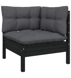 Salon de jardin 11 pcs avec coussins Noir Bois de pin massif