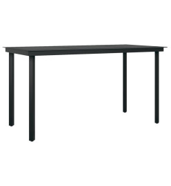 Table à dîner de jardin Noir 140x70x74 cm Acier et verre