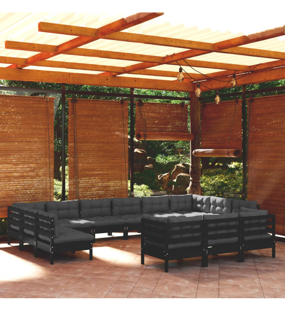 Salon de jardin 13 pcs avec coussins Noir Bois de pin Salon de jardin 13 pcs avec coussins Noir Bois de pin