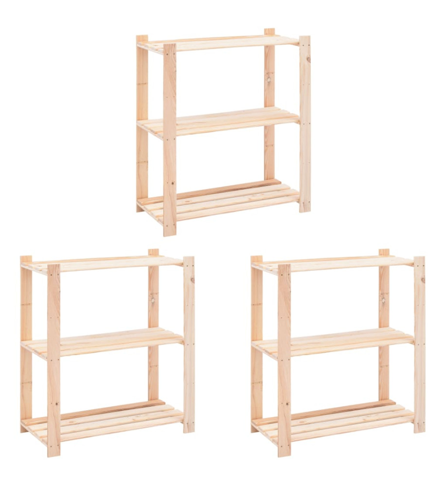 Étagères de rangement à 3 niveaux 3 pcs 80x38x90 cm Pin 150 kg